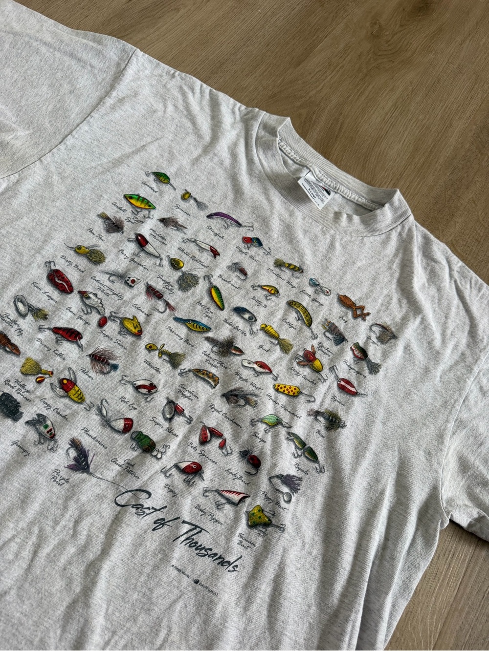 Tultex Light Gray Graphic Tee with Multicolor Fishing Lure Print